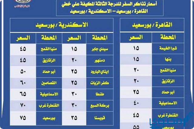 أسعار تذاكر القطارات